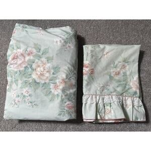 Vintage J.P. Stevens Butterfly & Flowers Print Full Fitted Sheet & Pillow Case